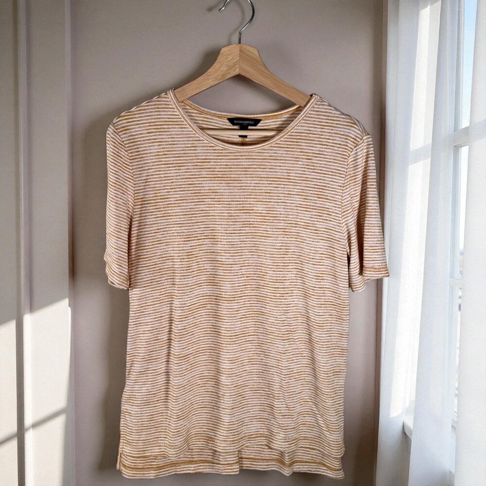 Banana Republic Factory Women's Medium Yellow & White Stretchy S/S Blouse